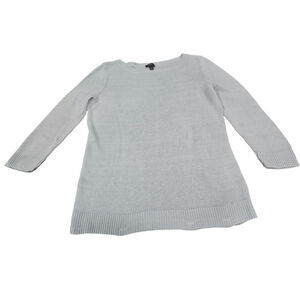 Talbots Petites 100% Linen Sweater MP M Pale Blue Lightweight Knit Minimalist